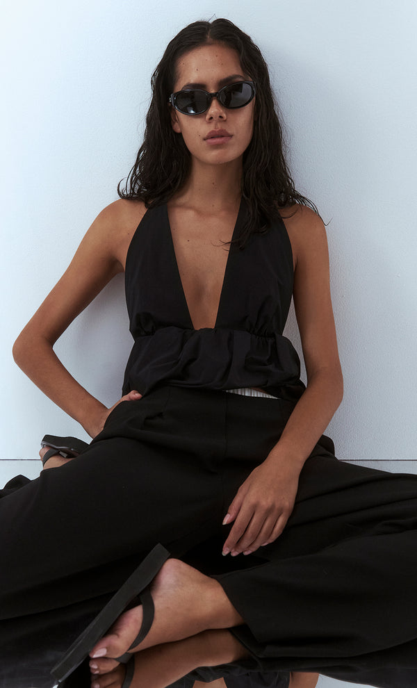 APOLLINE HALTER TOP - BLACK