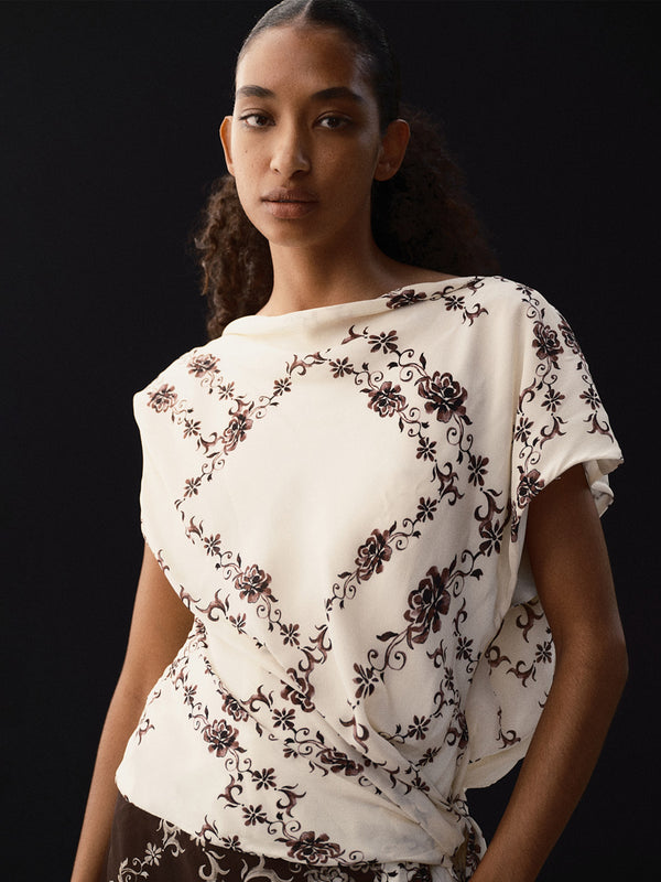 MYAH MINI DRESS - GEO VINE FLORAL CHOC/CREAM