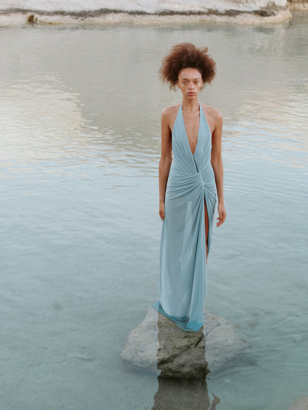 XANTHI V NECK MAXI DRESS - BERMUDA BLUE