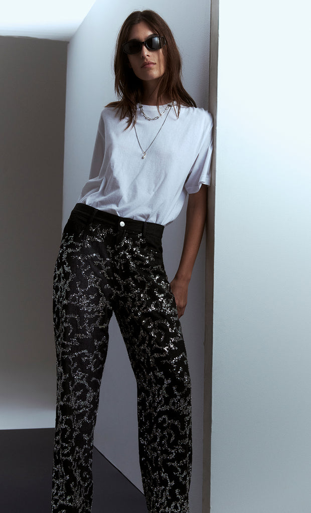 KINSLEY SEQUIN PANT - CHARCOAL SILVER