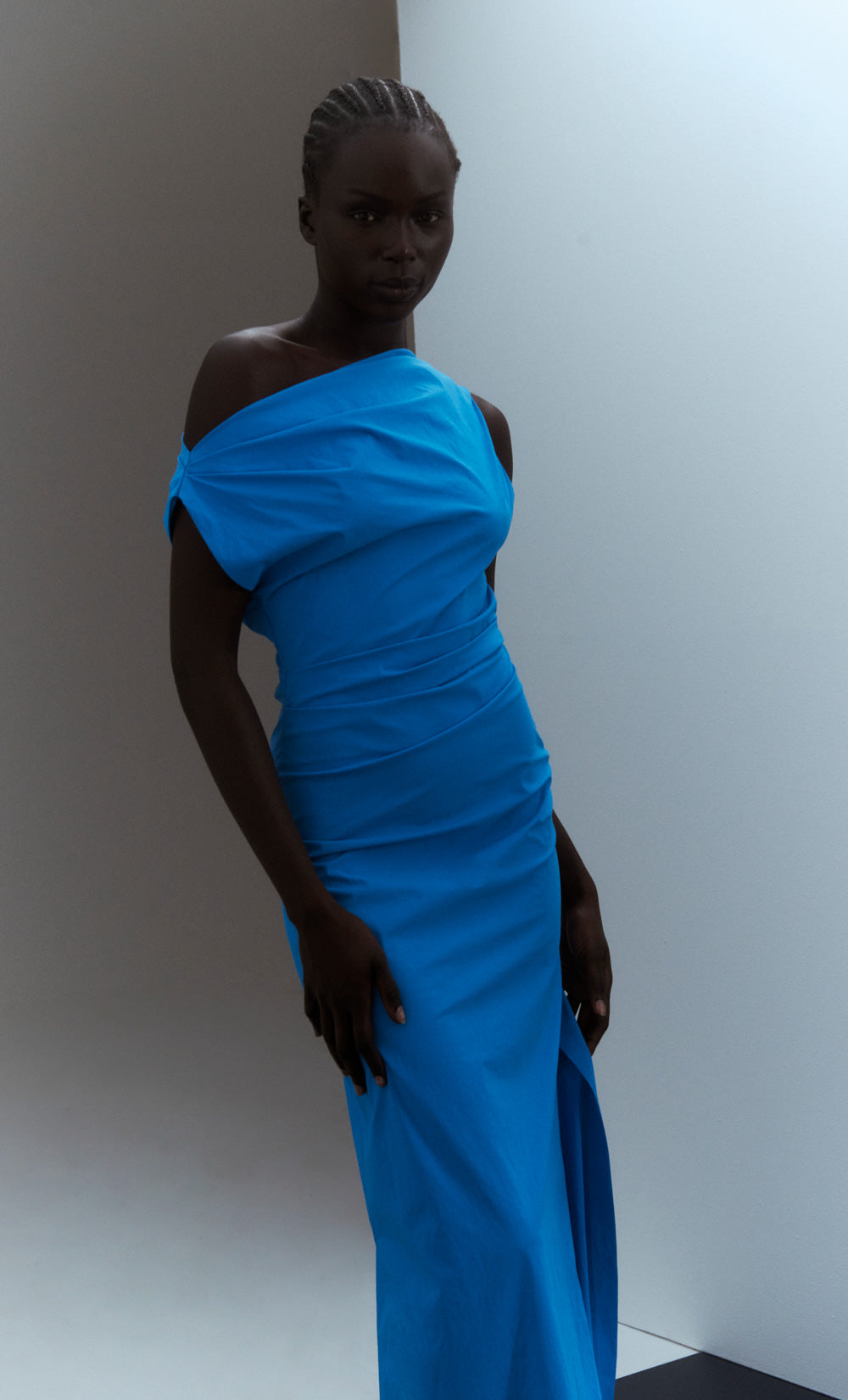 ANGELINA ASYM MAXI DRESS - MID BLUE