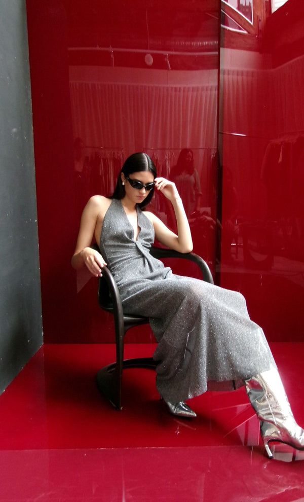 ASTRA DRAPE MAXI DRESS - CHROME