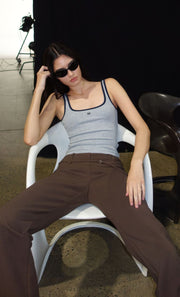 LANA SQUARE NECK TANK - GREY MARLE/INK