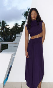 LEILAH DRAPE MIDI DRESS - DEEP VIOLET