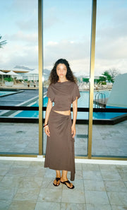 CLEMENTINE DRAPE SKIRT - MILK CHOCOLATE