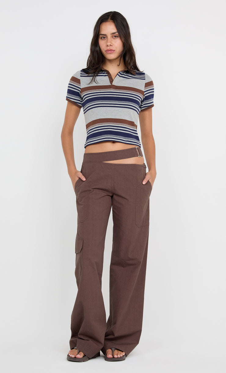 PARKER POLO TEE - STRIPE INK/CHOC/GREY