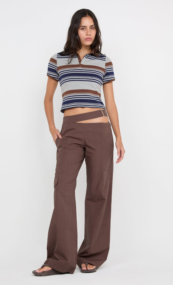 PARKER POLO TEE - STRIPE INK/CHOC/GREY