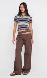 PARKER POLO TEE - STRIPE INK/CHOC/GREY