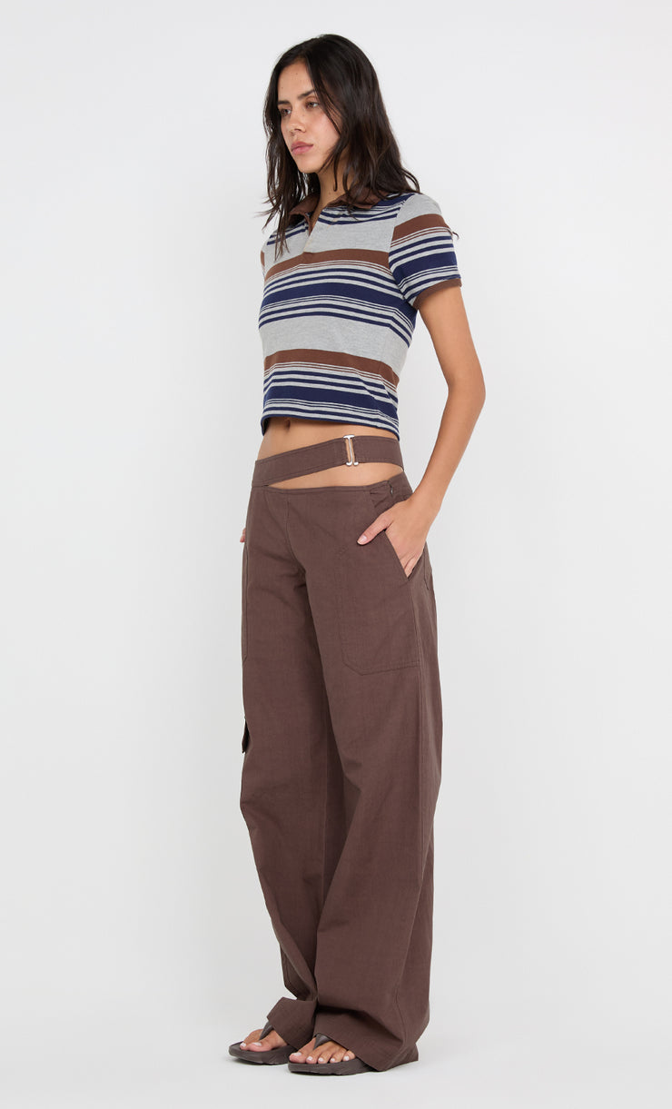 PARKER POLO TEE - STRIPE INK/CHOC/GREY