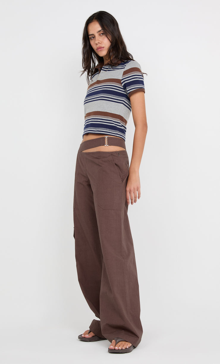 PARKER POLO TEE - STRIPE INK/CHOC/GREY