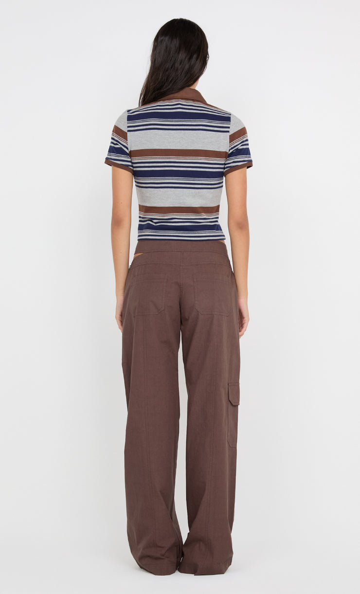 PARKER POLO TEE - STRIPE INK/CHOC/GREY