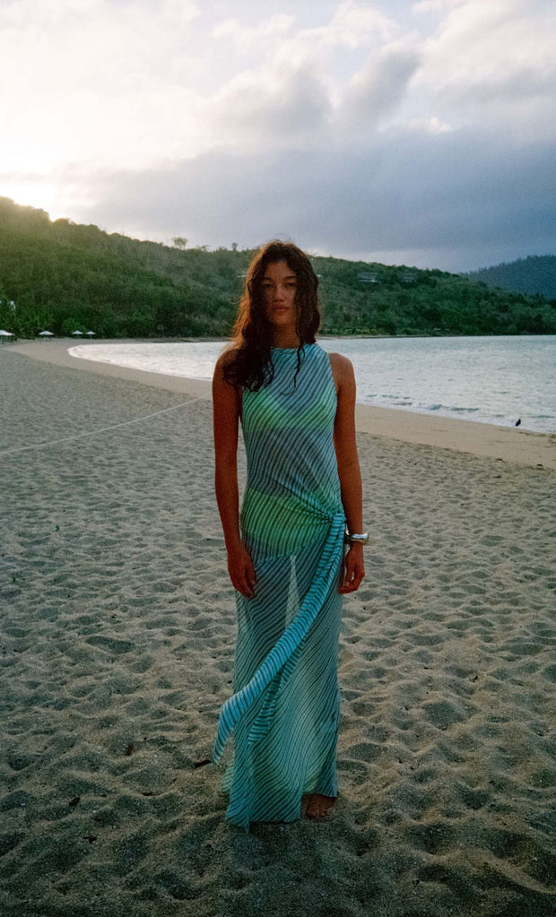 ALGARVE COWL NECK MAXI DRESS - MINT SLICE STRIPE