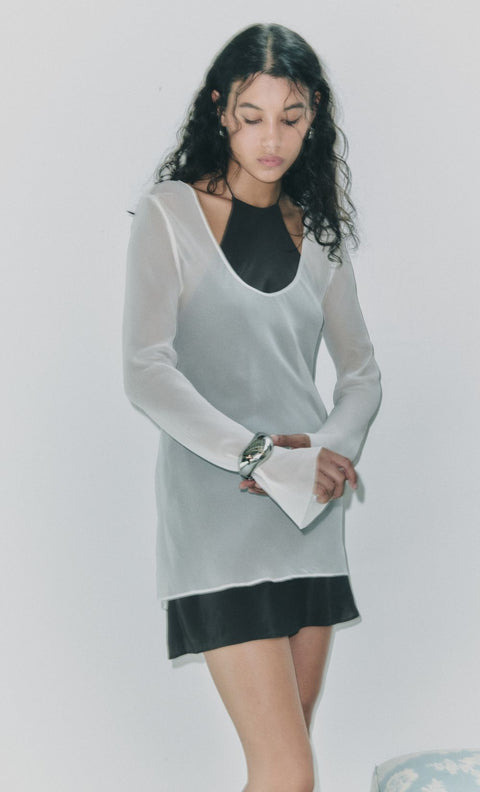 AUGUSTIN LAYERED MINI DRESS - SNOW/DARK CHOC
