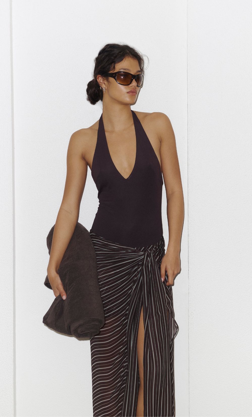 NORMA HALTER DRESS - CHOC SLICE STRIPE