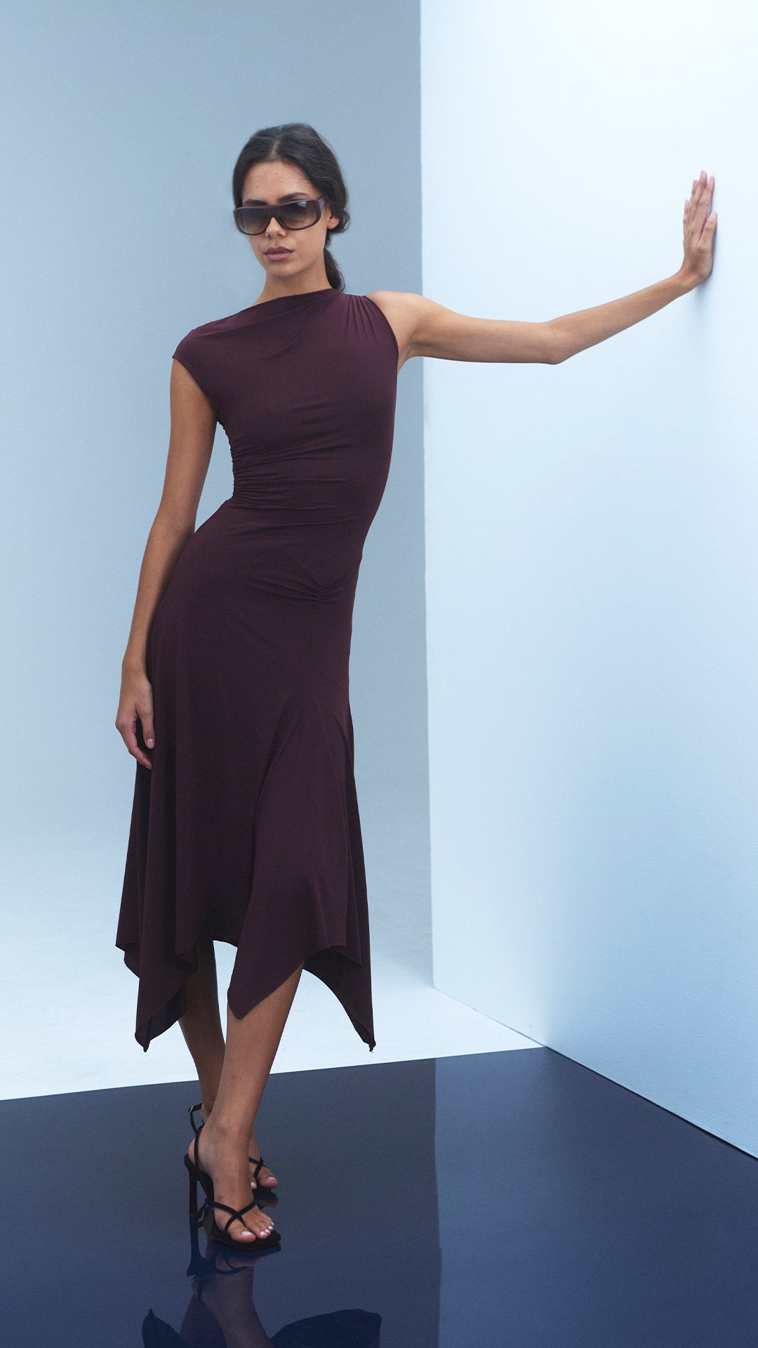 NARA ASYM MIDI DRESS - PLUM BEC + BRIDGE US NARA ASYM MIDI DRESS - PLUM BEC + BRIDGE US