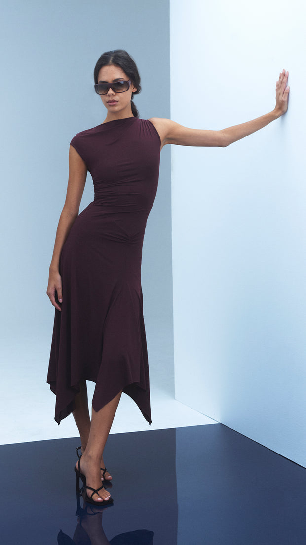 NARA ASYM MIDI DRESS - PLUM