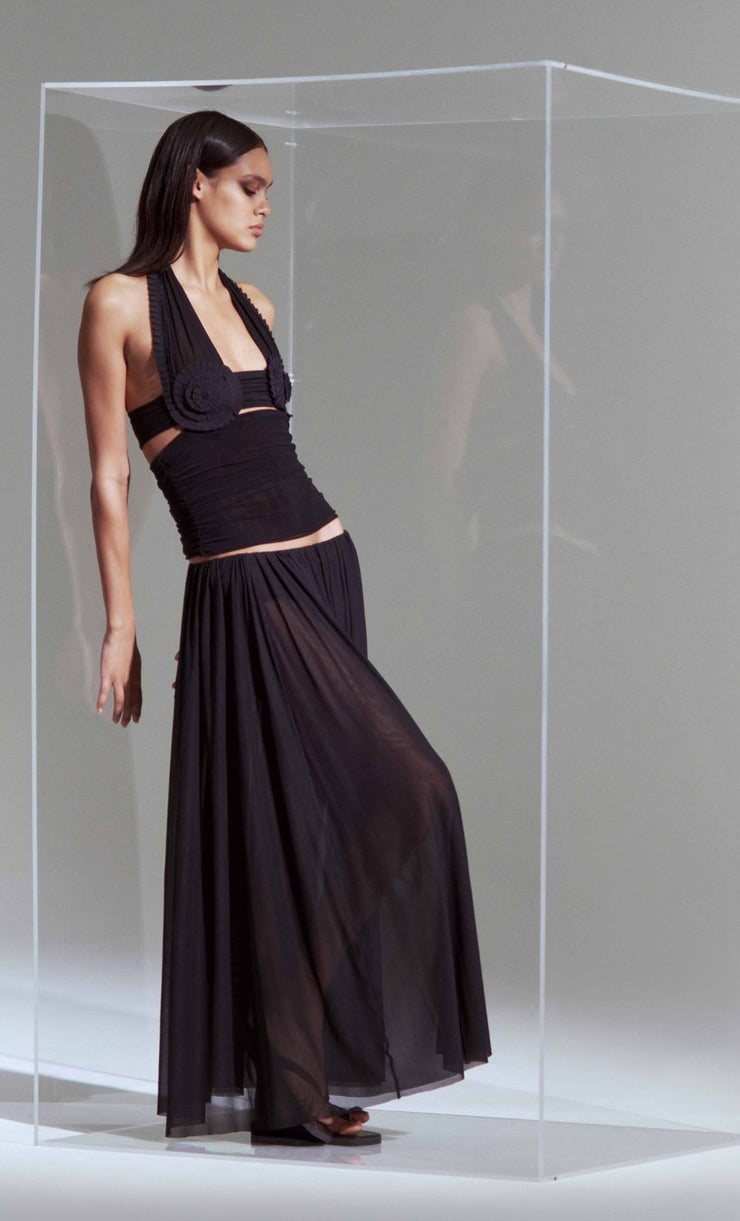 DANTE SPIRAL HALTER TOP - BLACK
