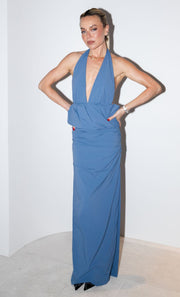 PRISCILLA BUBBLE MAXI DRESS - STEEL BLUE