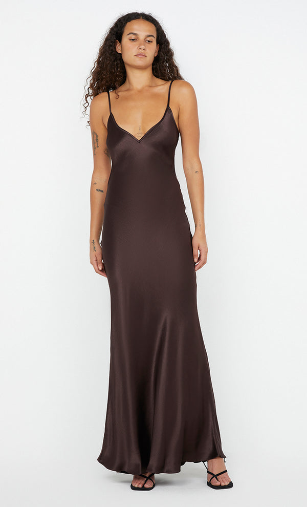 SOL TIE MAXI DRESS - DARK CHOCOLATE
