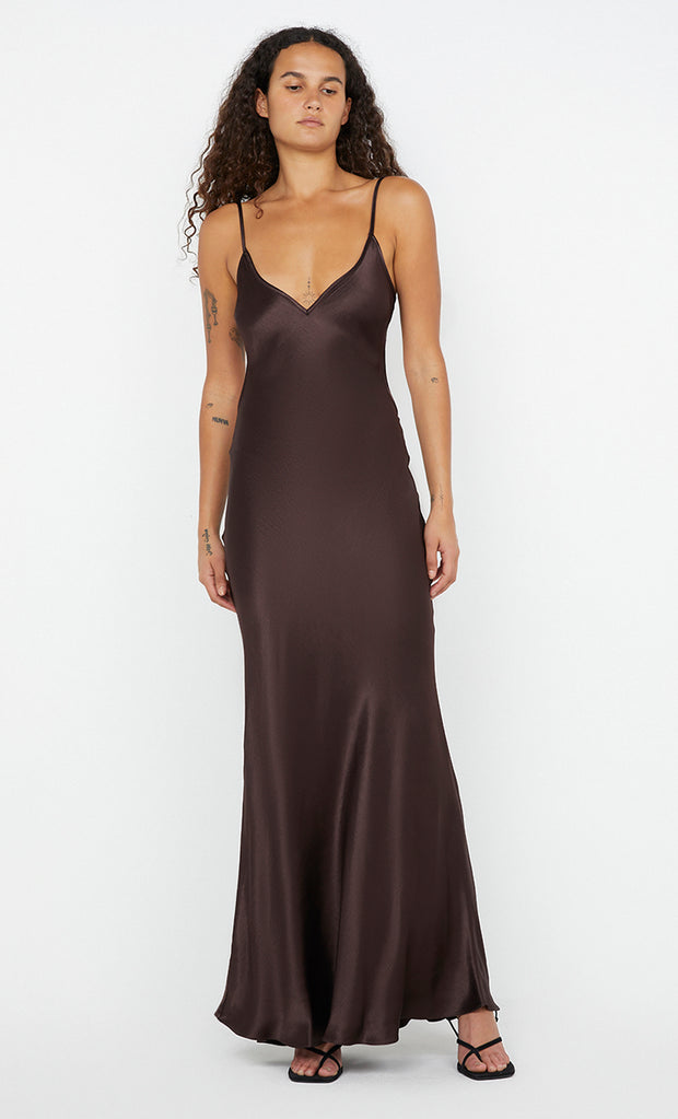 SOL TIE MAXI DRESS - DARK CHOCOLATE