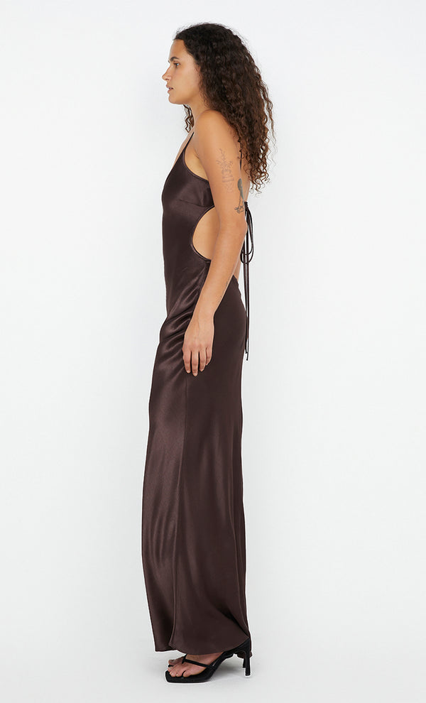 SOL TIE MAXI DRESS - DARK CHOCOLATE