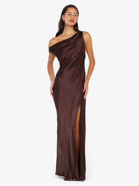 SOL ASYM DRESS - DARK CHOCOLATE