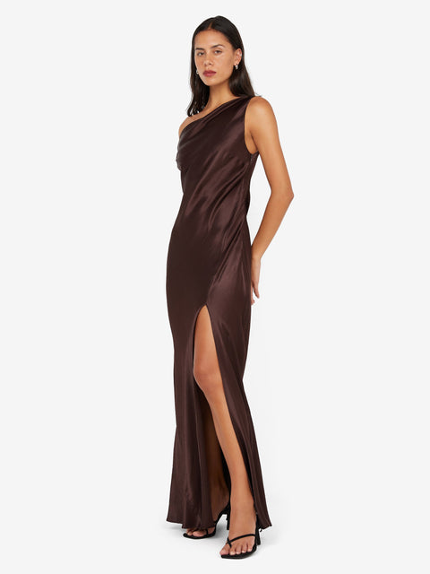 SOL ASYM DRESS - DARK CHOCOLATE