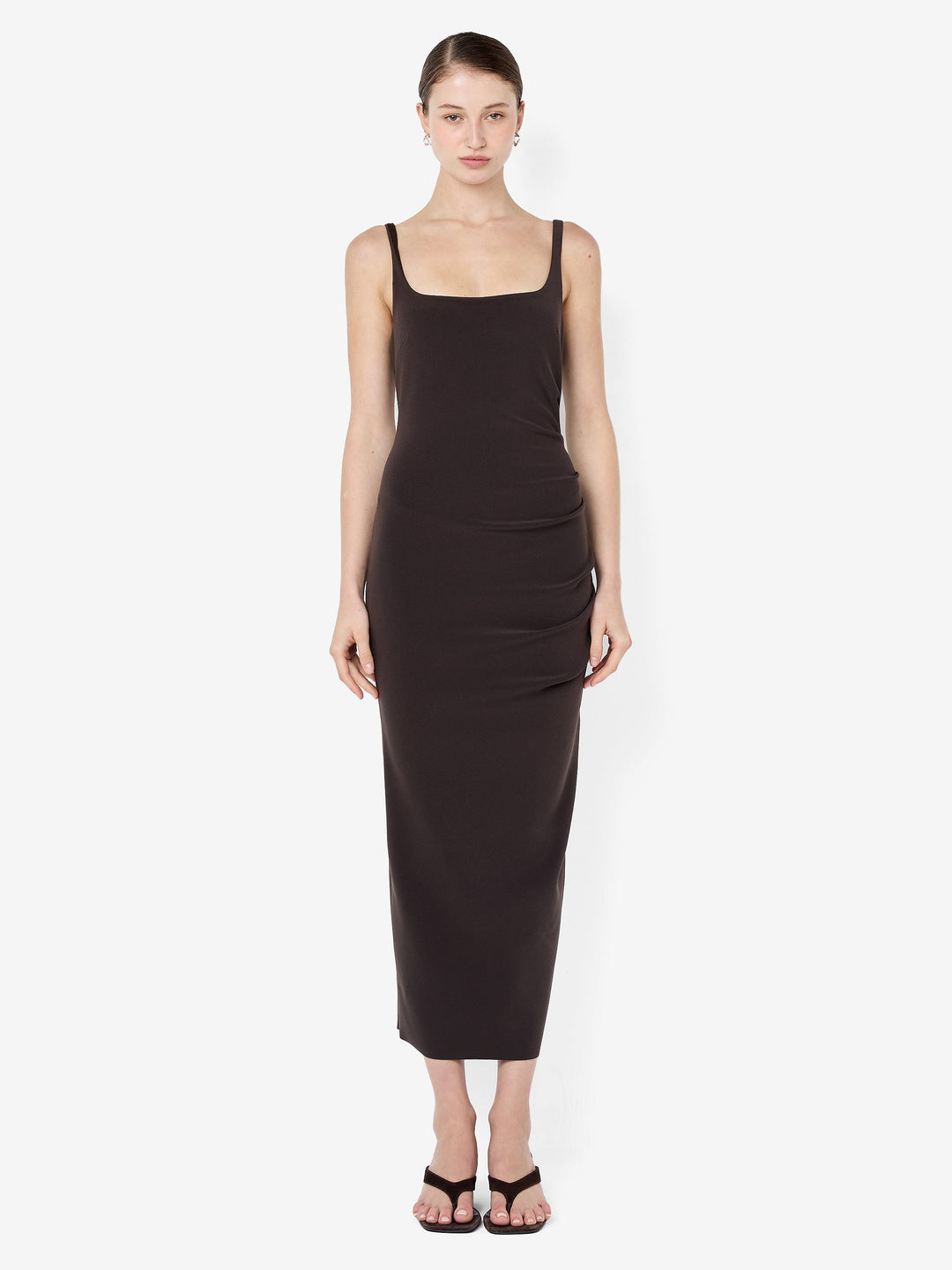 Bec + Bridge Karina Tuck Midi Dress in Brown