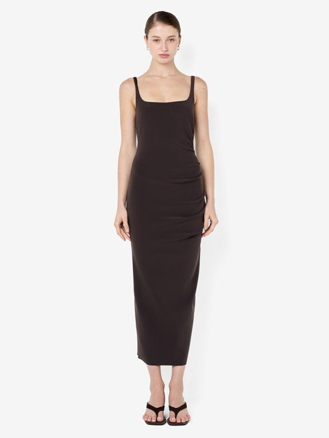 KARINA TUCK MIDI DRESS - ESPRESSO