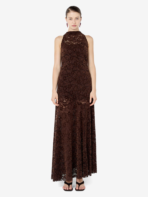 PAMELA HIGH NECK MAXI DRESS - CHOC