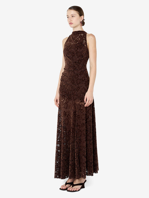 PAMELA HIGH NECK MAXI DRESS - CHOC