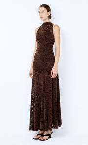 PAMELA HIGH NECK MAXI DRESS - CHOC