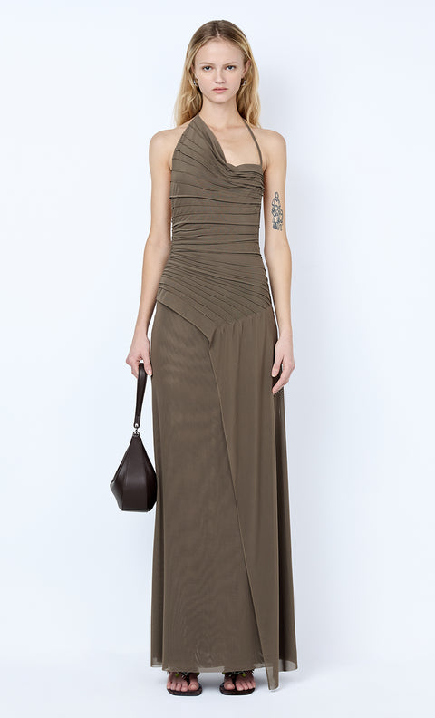 BRENNA PINTUCK MAXI DRESS - KHAKI