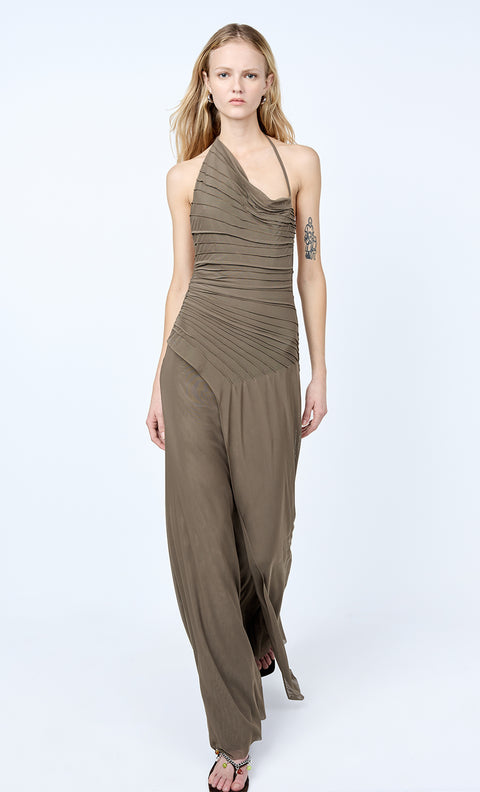 BRENNA PINTUCK MAXI DRESS - KHAKI