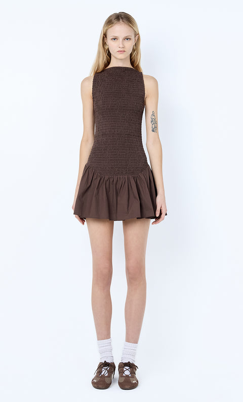 MARCELINE MINI DRESS - DARK CHOCOLATE