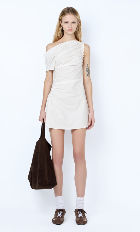 CHANTAL SHIRRED MINI DRESS - WHITE
