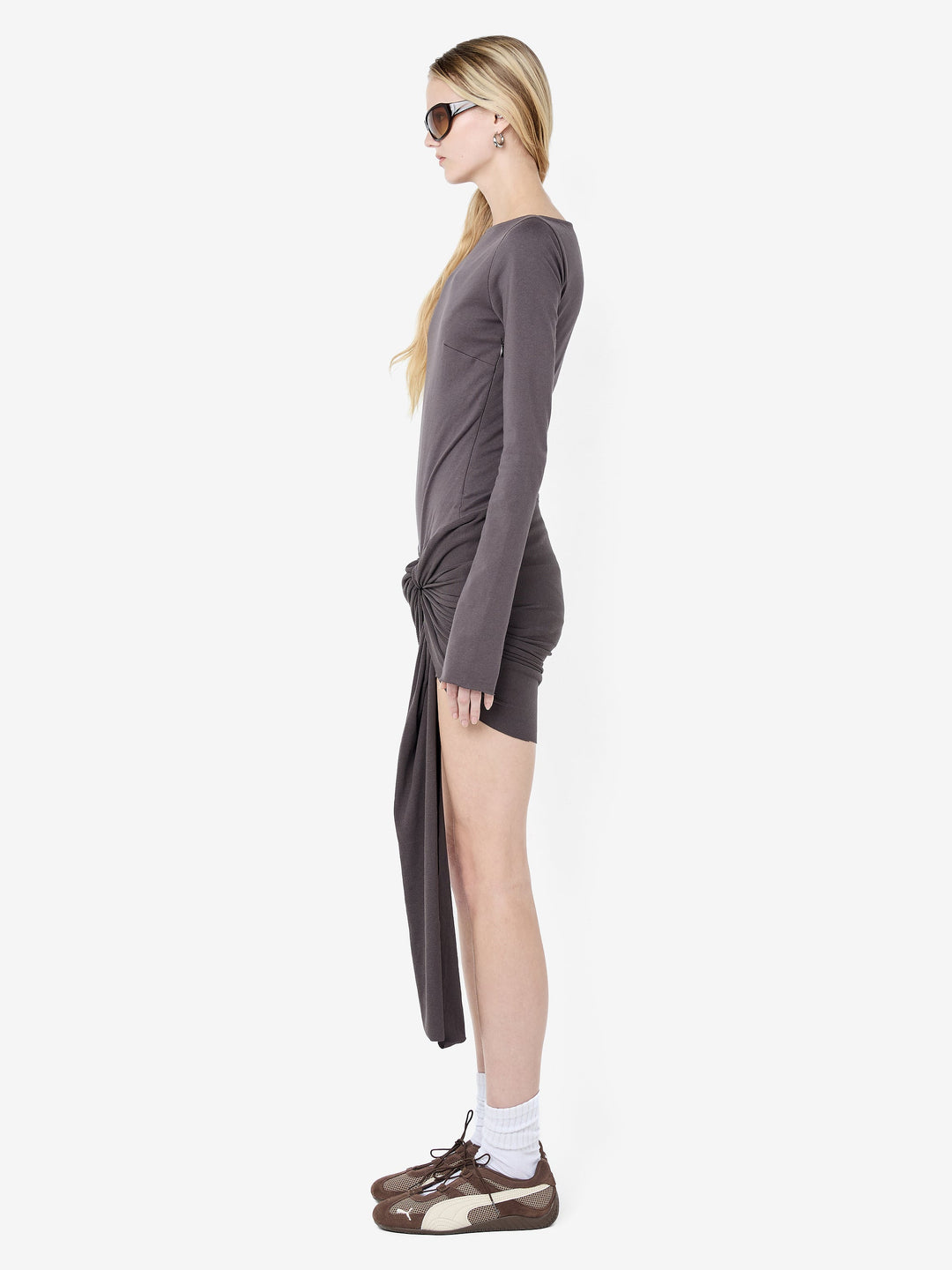 CLAUDETTE DRAPE MINI DRESS - WASHED CHOC