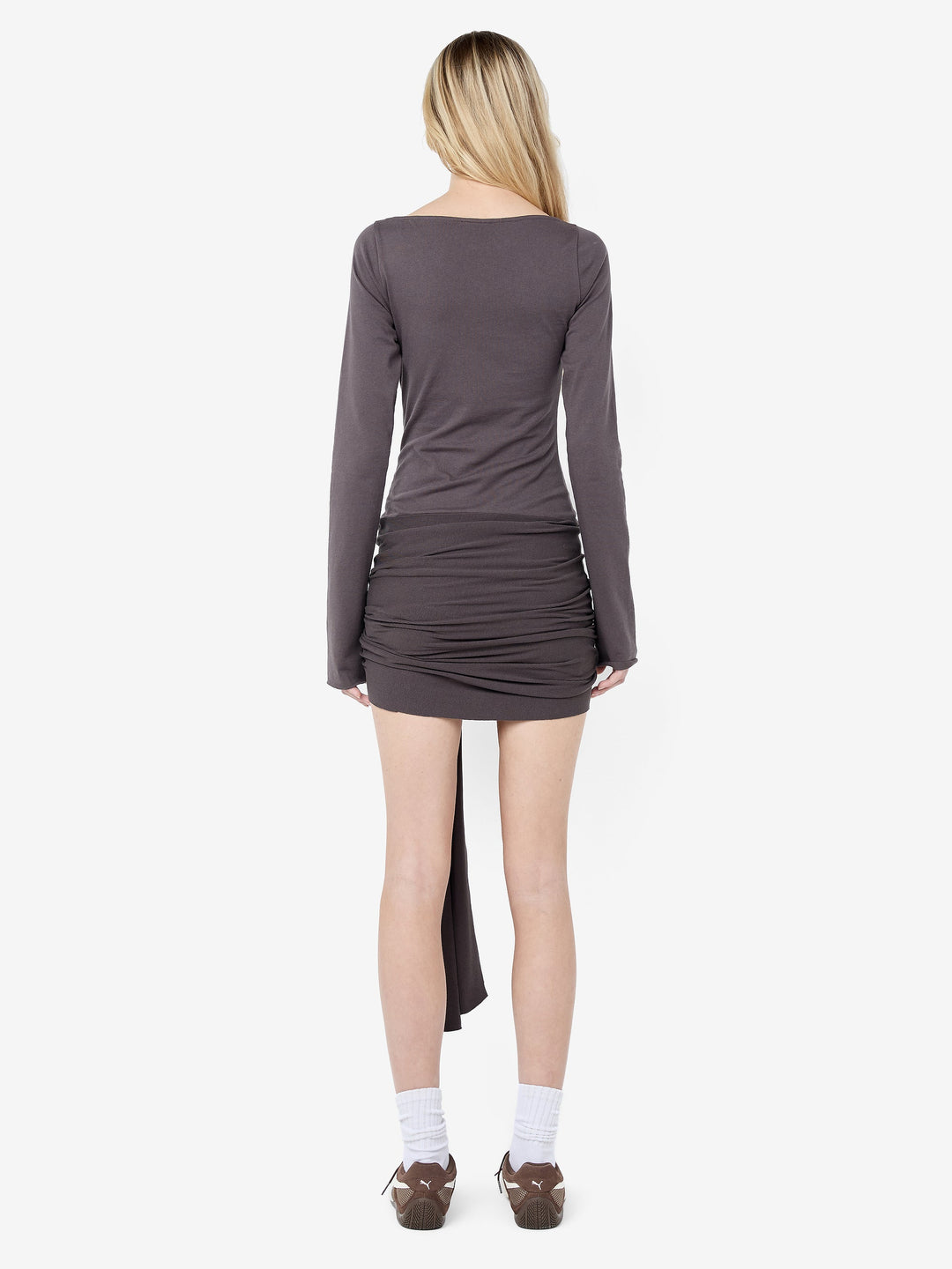 CLAUDETTE DRAPE MINI DRESS - WASHED CHOC