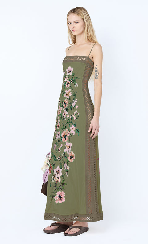CAMELIA MAXI DRESS - OLIVE GARDENIA FLORAL