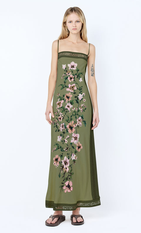 CAMELIA MAXI DRESS - OLIVE GARDENIA FLORAL