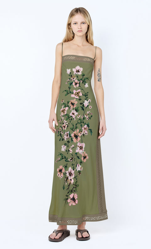 CAMELIA MAXI DRESS - OLIVE GARDENIA FLORAL