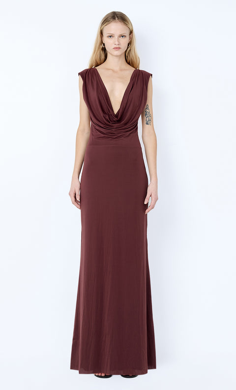 BRIGITTE COWL NECK MAXI DRESS - BLACKBERRY