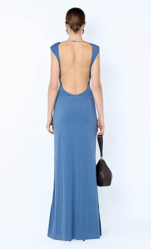 BRIGITTE COWL NECK MAXI DRESS - STEEL BLUE