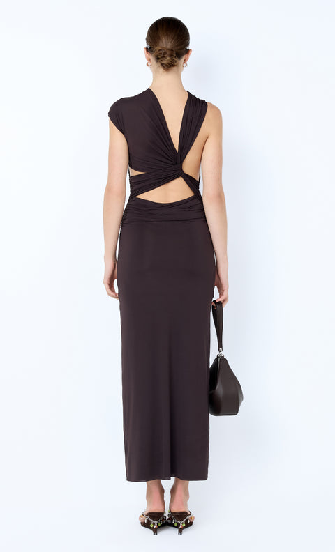 SOLENNE TWIST MAXI DRESS - DARK CHOCOLATE
