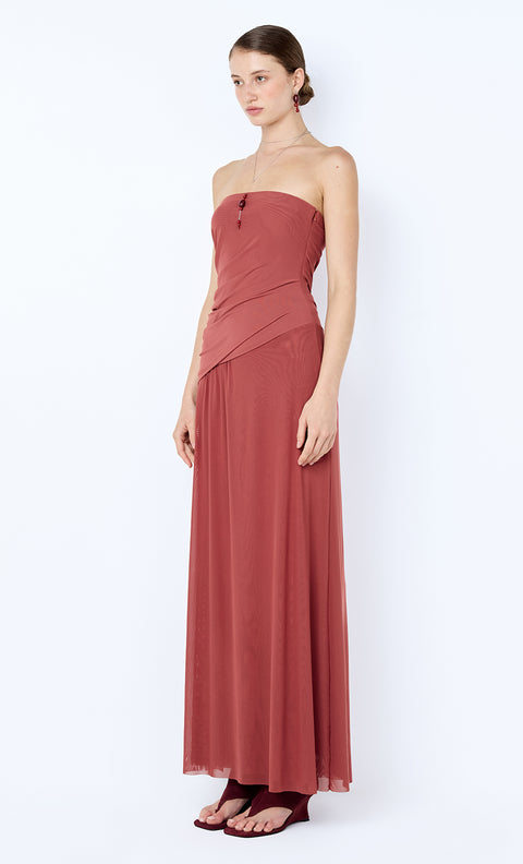 ISIDORE STRAPLESS MAXI DRESS - GARNET