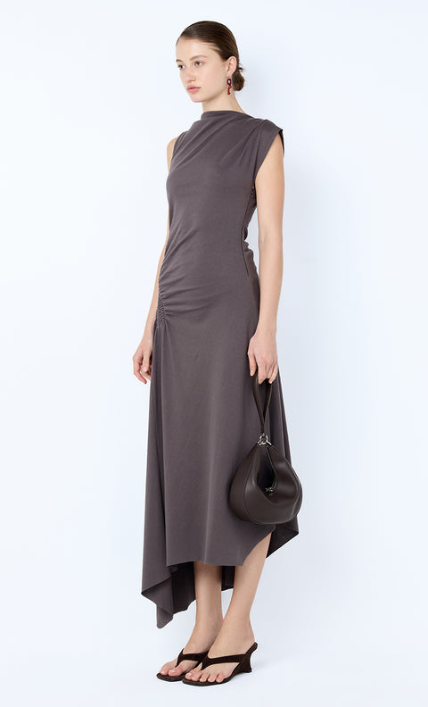 EMA ASYM DRESS - WASHED CHOC