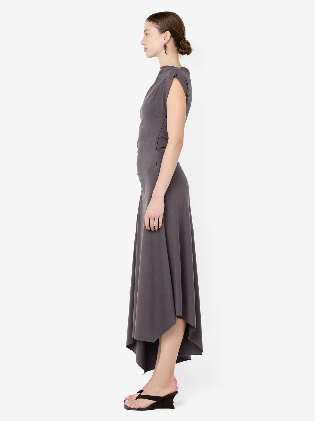 EMA ASYM DRESS - WASHED CHOC