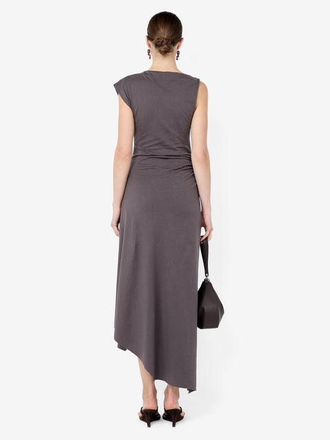 EMA ASYM DRESS - WASHED CHOC