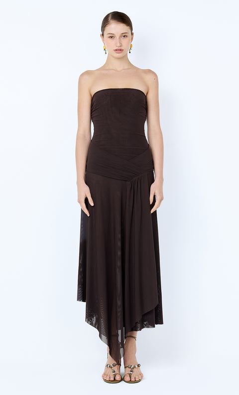 EVA STRAPLESS MIDI DRESS - DARK CHOCOLATE
