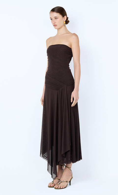 EVA STRAPLESS MIDI DRESS - DARK CHOCOLATE